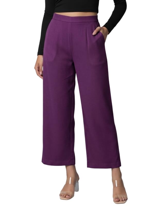 Image of Moirai Pure Cotton Wide Leg Women Trouser Stylish Mid Rise Relaxed Straight Fit Loose Pants Casual Travel Office Formal Wear