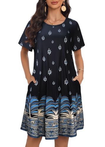 Image of My Sky Summer Dresses for Women 2026 Casual Short Sleeves Tshirt Flowy Beach Plus Size Sundress with Pockets