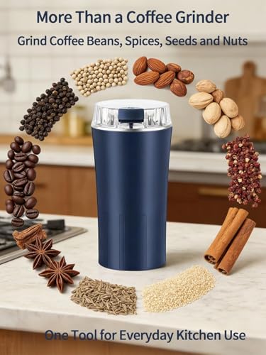 Image of Grinder Electric 300W for Dry Spice Masala Herbs & Coffee Bean with 8 Stainless Steel Blade & High Speed Motor | Portable One-Touch Push Button