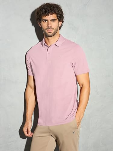 Image of TECHNOSPORT Men's Solid Slim Fit Polo Collar T-Shirt COTFLEX Half Sleeve Button Polyester for Gym Running Workout UPF50+ Anti Odour