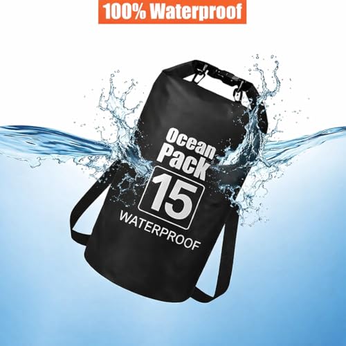 Image of Waterproof Ocean Dry Bag, Roll Top Floating Waterproof Sack for Beach, Swimming, Kayaking, Boating, Fishing, Camping, Hiking & Water Sports (15 Liter)