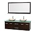 Wyndham Collection Centra 72" Double Bathroom Vanity in Espresso, Green Glass Countertop, Arista Ivory Marble Sinks & 70" Mirror