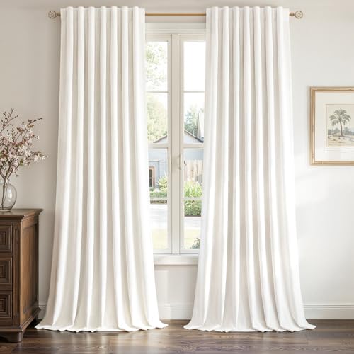 Topfinel Ivory Cream Velvet Blackout Curtains 84 Inches Long Off White Room Darkening Crushed Heavy Thermal Insulated Soundproof Modern Nursery Back Tab Winter Drapes for Living Room 2 Panels