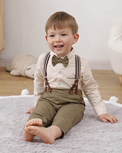 ZOEREA Toddler Baby Boy Suit Clothes Gentleman Wedding Outfits Long Sleeve Dress Shirt + Suspender Pants + Bowtie 1-5T3