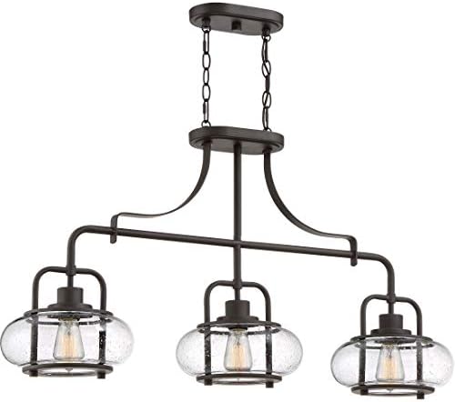 Quoizel Trilogy Linear Chandelier, 38 Inch 3-Light, Old Bronze Vintage Transitional Island Pendant Lights, 100W, Max Adjustable Height 61", for Kitchen, Dining, Living Room, Foyer or Farmhouse