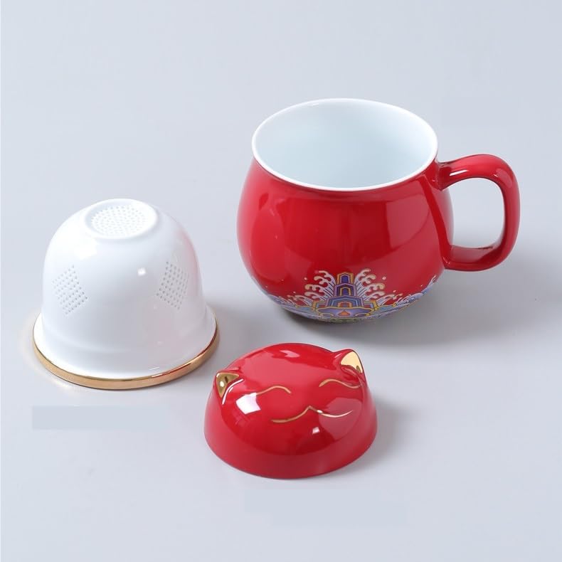 Tasse à thé Tasse à thé portable en céramique avec couvercle et filtre Récipient de trempage(B)