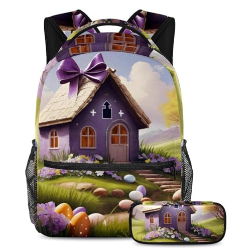 Cartables pour enfants grand confort avec trousse scolaire motif maison de Pâques