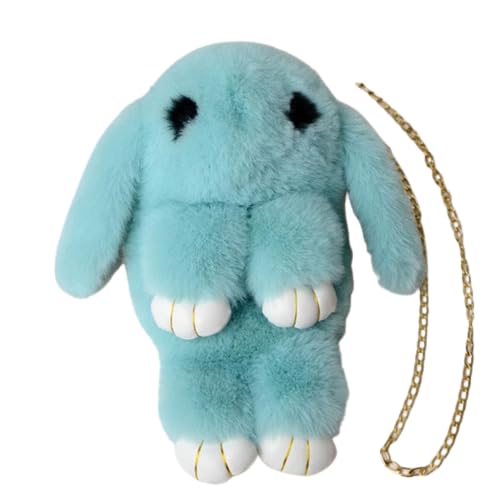 Soft Cute Bunny Sling Bag With Chain And Smooth Zipper For Girls/Fluffy Rabbit Cross body& Hand Bag/Plush Bunny Shoulder Bag (Green)-image-43
