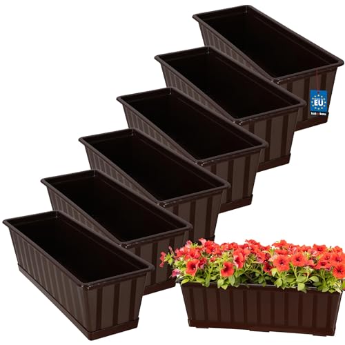 KOTARBAU® 6 uds Maceta - Jardineras Exterior - PVC - 50 x 18 x 14 cm - Marrón - Macetero - Rectangular - con Plato - Macetas para Barandilla - Jardineras Balcon