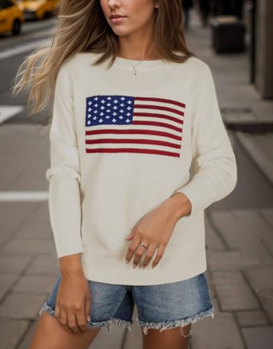 Womens American Flag Sweater Long Sleeve Crew Neck Knitted Casual Pullover Sweater3