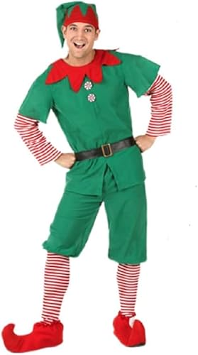 Christmas Elf Costume Adult Kids,Christmas Green Elf Family Outfit Men Women Xmas Carnival Party Costume,Santa's Helper Cosplay Party Dress Up,Hat + skirt (top + pants) + belt + socks (boot covers)