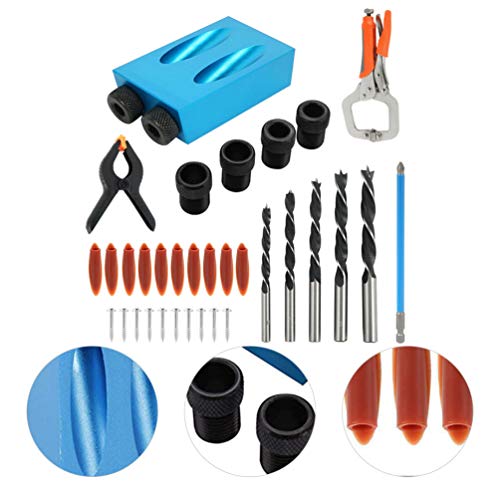 ULTECHVO Kit de 35 peças de mandril para broca de cavilha, 15 graus, ângulo de marcenaria, guias de