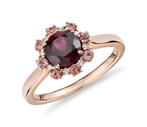 Bague Couronne Halo en Rubis et Or Rose 14K pour Mariage Taille 47 à 70