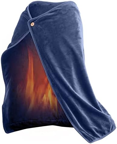 LFDecor Heated Blanket Wrap Shawl USB Electric Throw Blanket Flannel Wearable Small Blanket Comfy Portable Cordless Heating Blanket for Women Car Office, Machine Washable, Blue, 39 x 27 inches