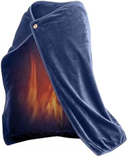 LFDecor Heated Blanket Wrap Shawl USB Electric Throw Blanket Flannel Wearable Small Blanket Comfy Portable Cordless Heating Blanket for Women Car Office, Machine Washable, Blue, 39 x 27 inches