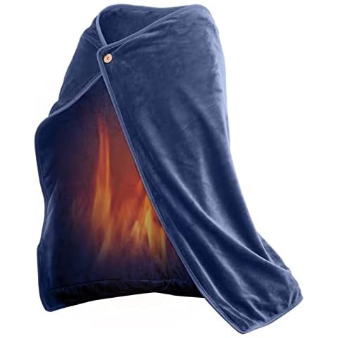LFDecor Heated Blanket Wrap Shawl USB Electric Throw Blanket Flannel Wearable Small Blanket Comfy Portable Cordless Heating Blanket for Women Car Office, Machine Washable, Blue, 39 x 27 inches Cover