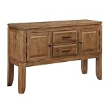 Pemberly Row Contemporary Buffet/Server, 54' W x 18' D x 36' H, MDF and Rubberwood Construction, Brown Finish, Raised Panel Doors, Chevron Pattern Top, Dining Room Storage Furniture