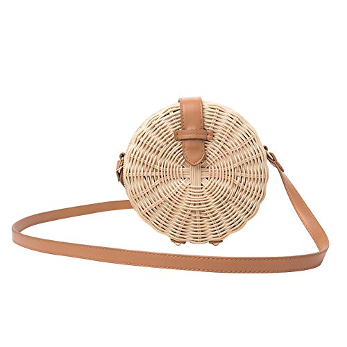 Zyurong - Bolso de playa para mujer, de ratán, redondo, para exteriores