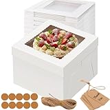 Fukmory 5 juegos de Cajas para Tartas, 30,5 x 30,5 x 20,3 cm Cajas Blancas Con Ventana y Bandeja para Tartas, Caja Tarta Recipiente para Pasteles