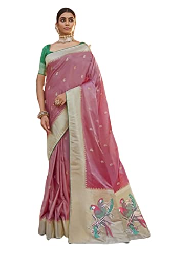 Sari de seda de satén semi cosido mujer fiesta boda vestido rosado 8286