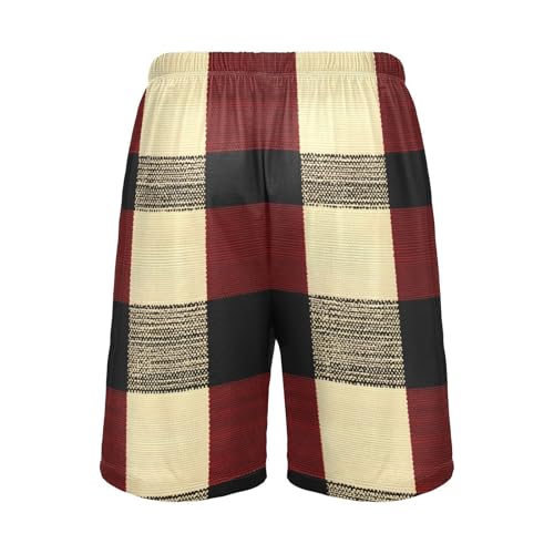 Men's Pajama Shorts, Black Red Buffalo Check Pattern Sleep Pants for Men, Sleepwear Pajama Bottoms Lounge2