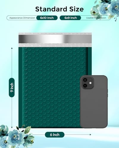 Image of Metronic Bubble Mailers 6x10 Inch 100 Pack Forest Green Padded Envelopes | Usable Size 6x9 inch Self-Sealing Mailing Envelopes for Gift Packaging, Shipping, Mailing, Small Business Bulk Shipping Supplies