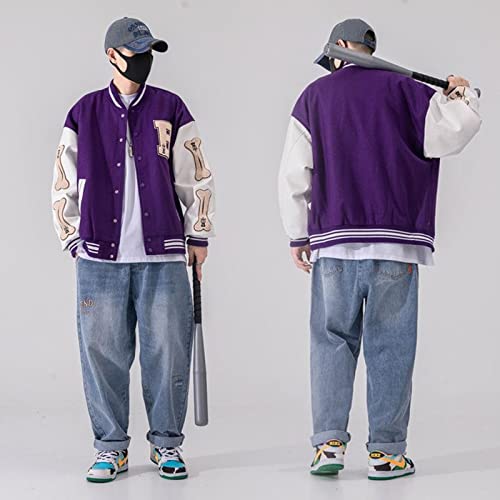 Moshtashio Veste de Baseball Homme Manteau Varsity Jacket Blouson Homme & Femme College Jacket Veste de Couple Unisexe Hip Hop Veste de Survêtement (Violet, M) - Image 5