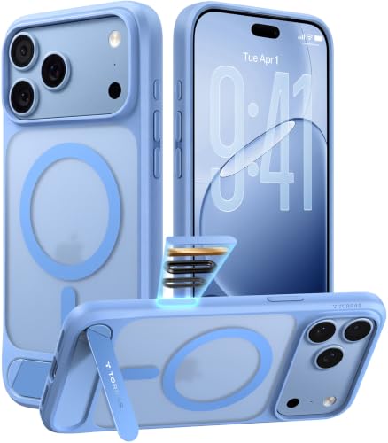 TORRAS Strong Magnetic Seamless Stand for iPhone 17 Pro Max Case Light Blue