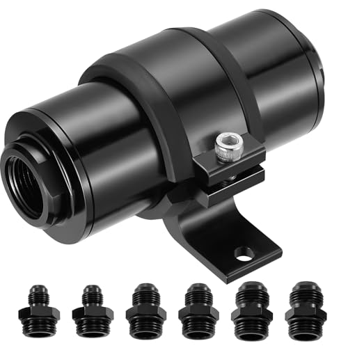 BDFHYK 10 Micron Inline Fuel Filter with Bracket Clamp and 6AN 8AN 10AN Adapter, 50MM Aluminum for EFI Fuel System, LS Exchange