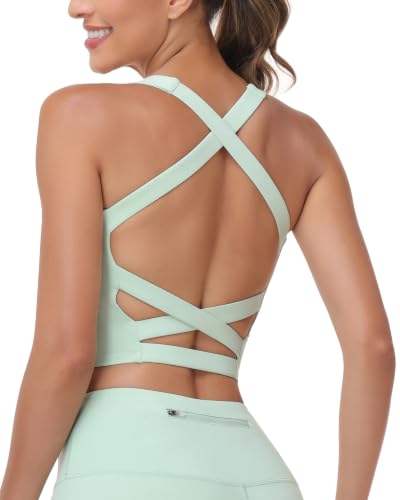 Image of romansong Strappy Yoga Sports Bras for Women Padded Criss-Cross Back Tank Tops