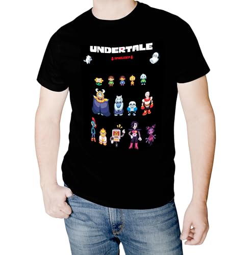 Undertale T-shirt à manches courtes, motif personnages du jeu, noir, 100 % coton, Noire, L