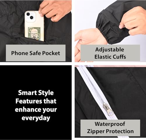 Image of Allextreme Unisex Raincoat with Adjustable Hood Full Sleeves Long Length Lightweight Waterproof Outdoor Rainwear for Women and Men (2XL, Black)