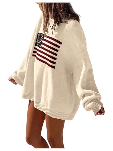 Image of GORGLITTER Women's American Flag Sweaters 2026 4th of July Outfits Fall Oversized Long Sleeve Knit Pullover Tops