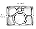 Darware Cafeteria Mess Trays (2-Pack); Stainless Steel 15 in. x 11 in. Rectangular 6-Compartment Divided Plates/Cafeteria Food Trays