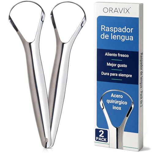 Limpiador de Lengua Bucal Acero Inoxidable | 2 Unidades | Raspador de Lengua | Limpia Lenguas Antibacteria | Rascador Lingual | Limpiador Lengua | Limpiador Lingual Metálico | ORAVIX