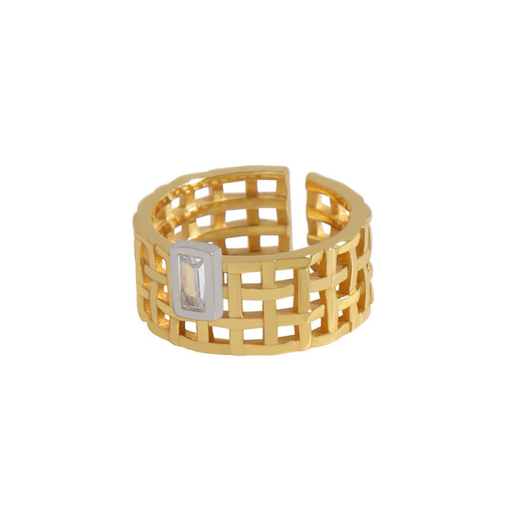 HGJH Ring Silber 925 Damen, S925 Sterling Silber Karierter Webring Verstellbare Ringe Minimalistischer Offener Ring Silber Daumenring Ewigkeitsring Hochzeitsanhänger Schmuck Geschenke Für Männer Mädc