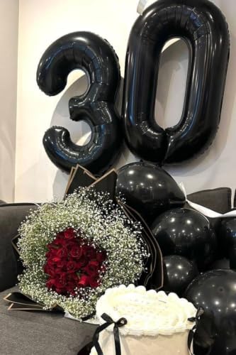 Image of Number Balloons 24 Balloon Black for 24 42 Birthday Party Decoration, 40 in | Saturated Color, Large 40 inch, With Inflation Straw & Hanging Holes, Great for Men's Birthday, Gothic Theme Party, Halloween