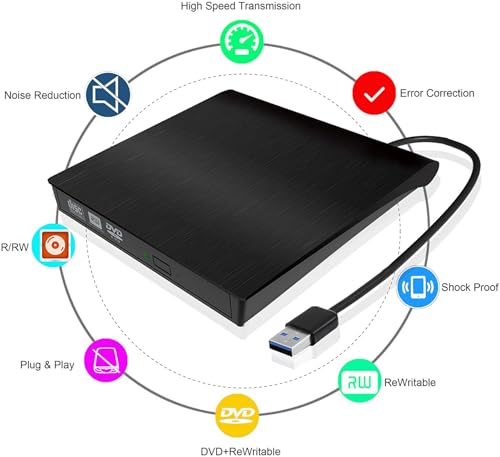 Unidad Externa Lectora y Grabadora de CD/DVD USB 3.0 Negra miniatura 3