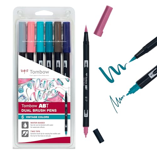 Tombow ABT-6P-5 Lot de 6 feutres pinceau ABT à deux pointes, couleurs vintage