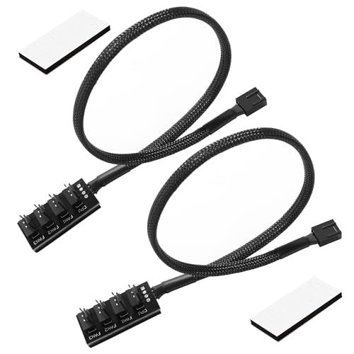 KUOQIY 2 Pièces 1 à 4 Adaptateur Répartiteur de Ventilateur, Fan Hub CPU Refroidissement 4 Voies Tressé Câble d'alimentation de Ventilateur, PWM Câble de...