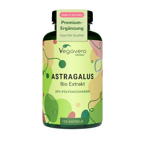 Vegavero Bio Astragalus Kapseln hochdosiert 120 Stück - 750 mg Astragalus Extrakt 15:1 mit 20% Polysacchariden - aus Bio Tragantwurzel - Vegan & laborgeprüft