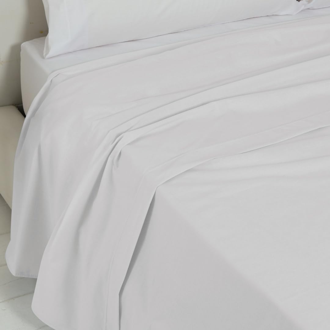 LARA MORADA - Lenzuolo Matrimoniale Sopra, 100% Cotone, Made In Italy, Tinta Unita, Per Letto Matrimoniale 2 Posti, 250X290 cm, Bianco