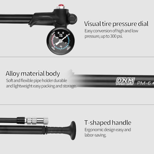 DNM PM-6 (300psi Max) High-Pressure Pump Bike Pump Front Fork/Rear Shock/Tyre Suspension Mini Pump with Barometer - Thumbnail 4