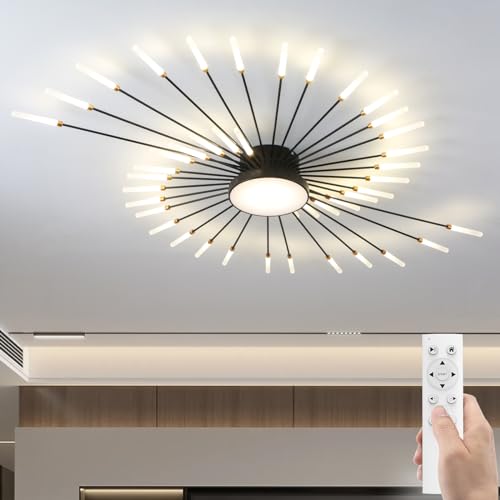 Plafonnier LED moderne haut de gamme noir 42+1 têtes dimmable pour salle à manger