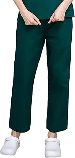 niaahinn Hospital Scrubs Elastic Waistband + Drawstring Straight Leg Scrub Pants for Women & Men with 3 Pockets (Deep Green,L,Large)