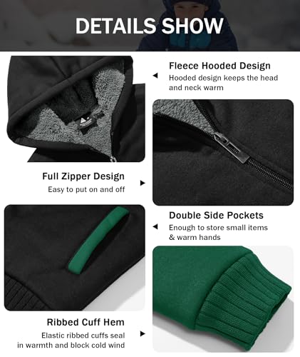 Image of ZITY Boys Zip Up Hoodie Fleece Jacket Kids Sherpa Lined Sweatshirts Outerwear Unisex Warm Winter Coat 6-15 Years Old