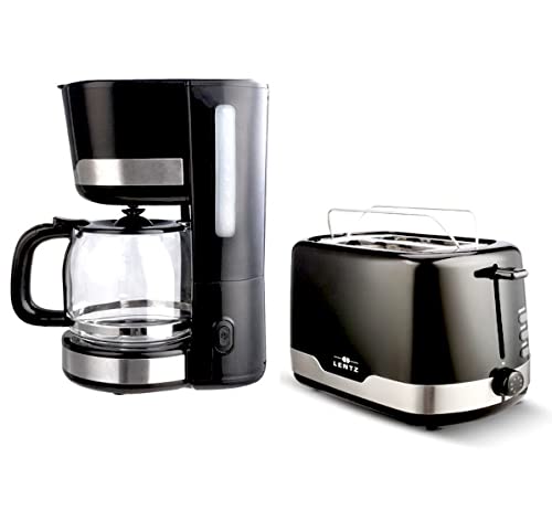 LENTZ Frühstücksset Kaffeemaschine Toaster schwarz-silber Cover