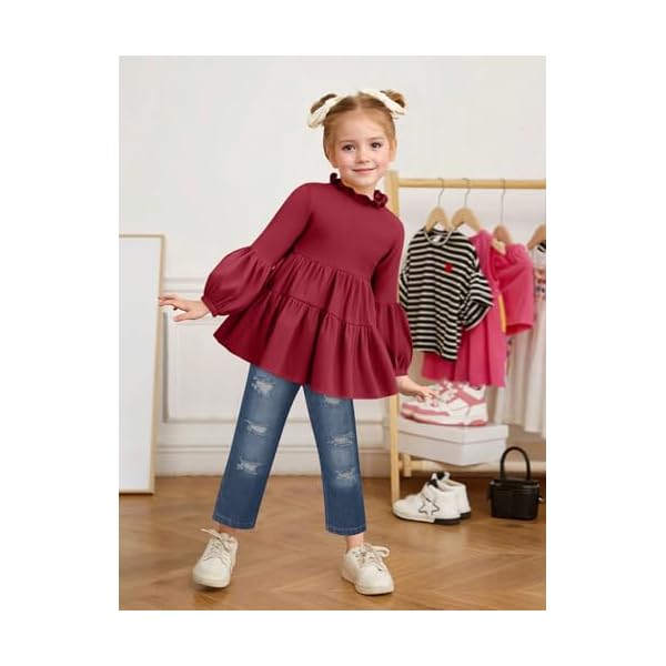 Sinda Toddler Girl Clothes Ruffle Tops and Ripped Jeans Pant Sets Cute Girls Outfits for Fall Winter 2-7 Years - Image 3