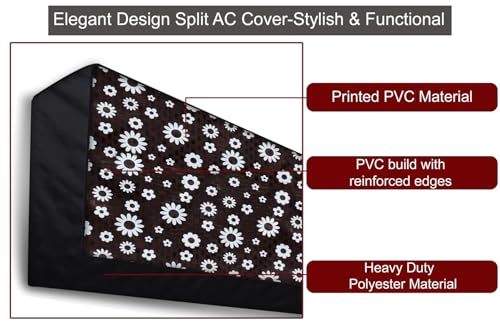 Image of The Furnishing Tree AC Cover Set of Indoor and Outdoor Unit for 1.5 ton Water Resistance & DustProof, Floral Pattern White & Black
