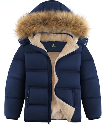 Image of ZITY Boys Winter Coat Heavyweight Puffer Sherpa Fleece Lined Jackter Waterproof Zip Parka Outerwear with Fur Hood Aged 6-15